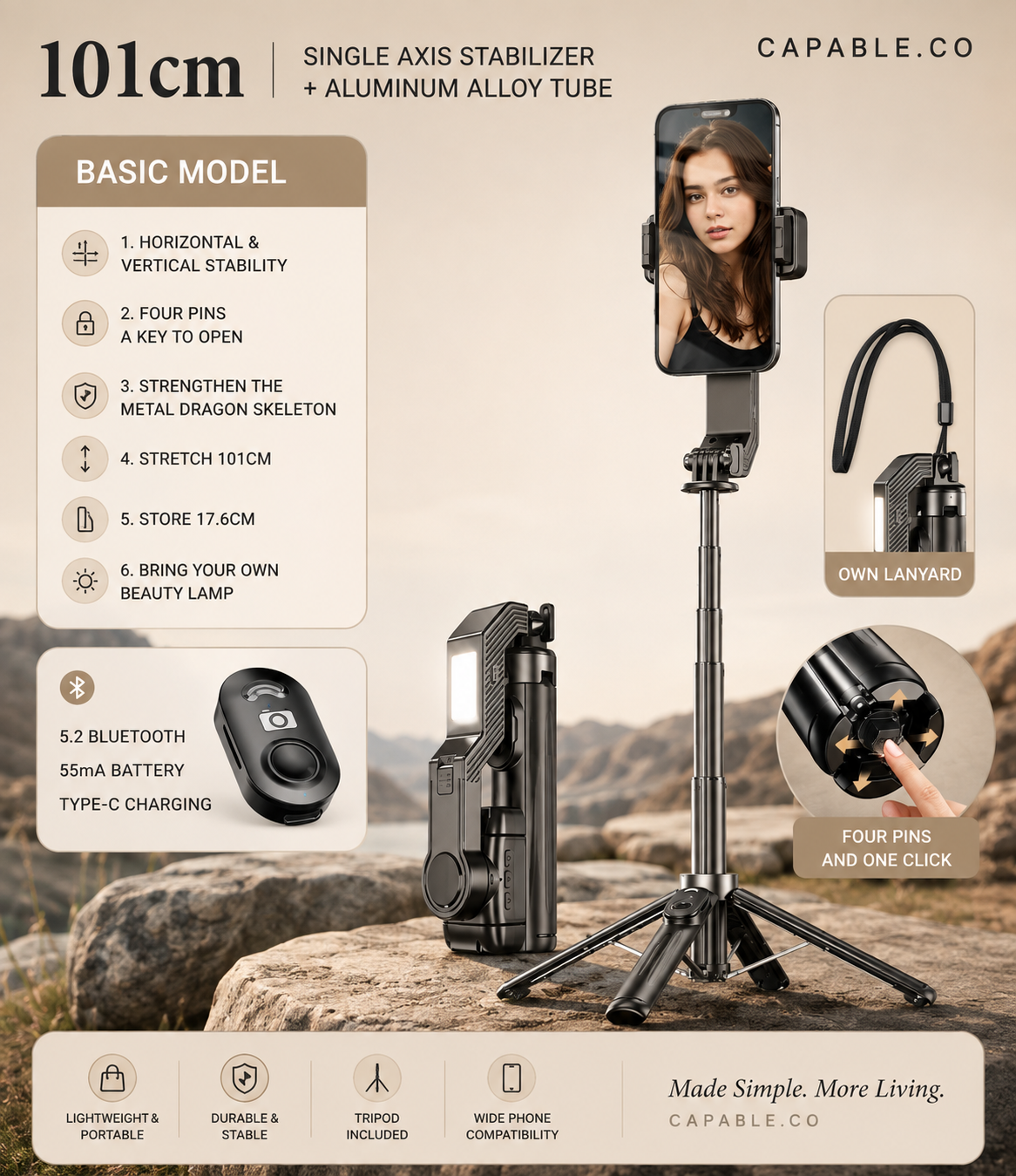 3-in-1 Smartphone Gimbal Stabilizer & Tripod