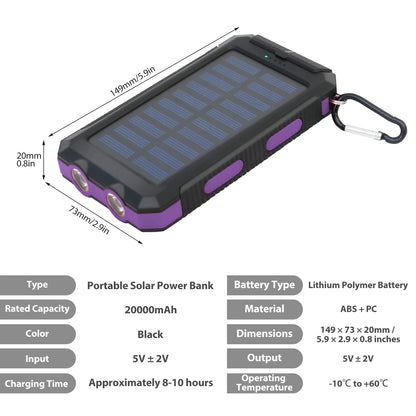 20000mAh Solar Power Bank with LED Light