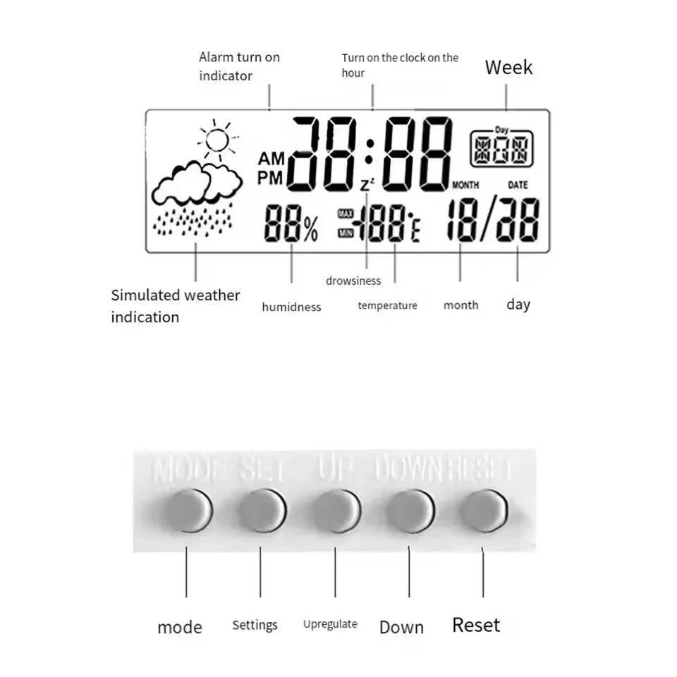LED Thermometer Hygrometer Alarm Clock