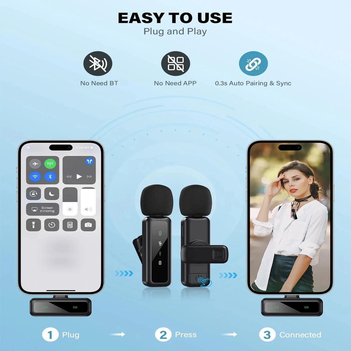 Wireless Lavalier Microphone with 80mAh Battery