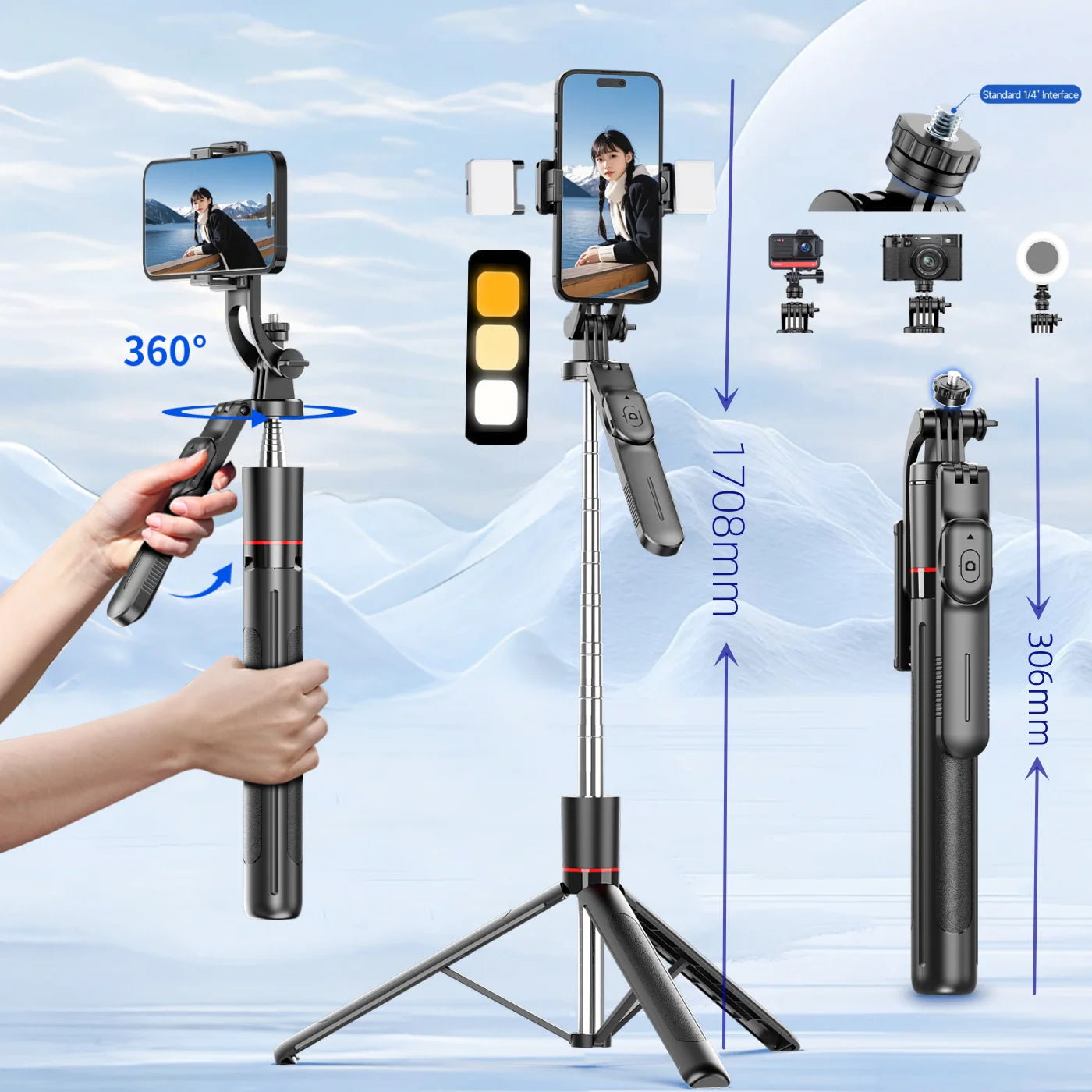 1737mm Selfie Stick Tripod